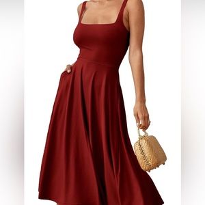 Red fit and flare swing dress
